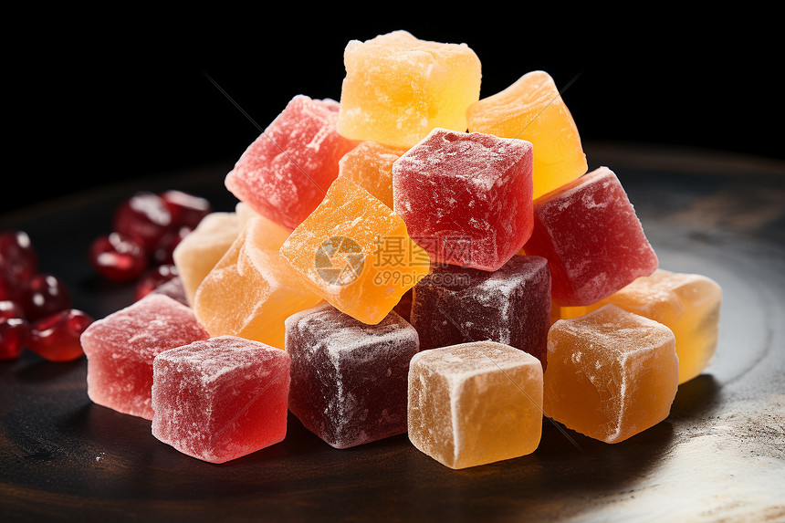 美味的果味方形糖块图片