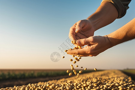 秋天收获丰收时节的农民手工收割豆类背景