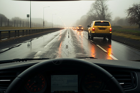 雨中行驶图片