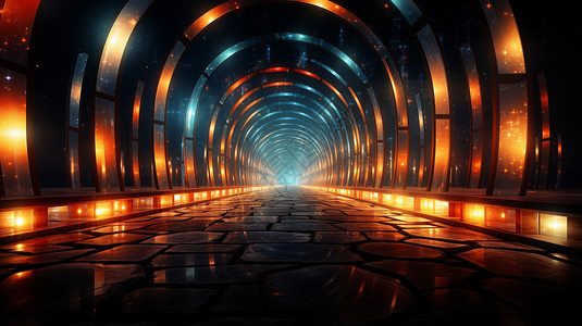 科幻图片.穿越时光隧道插画
