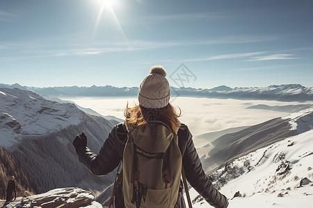 冬季美景登山者享受美景背景