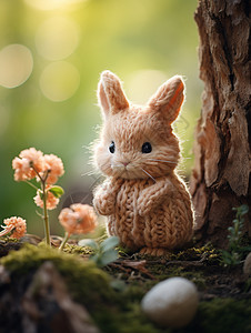 丛林中的可爱针织小兔图片