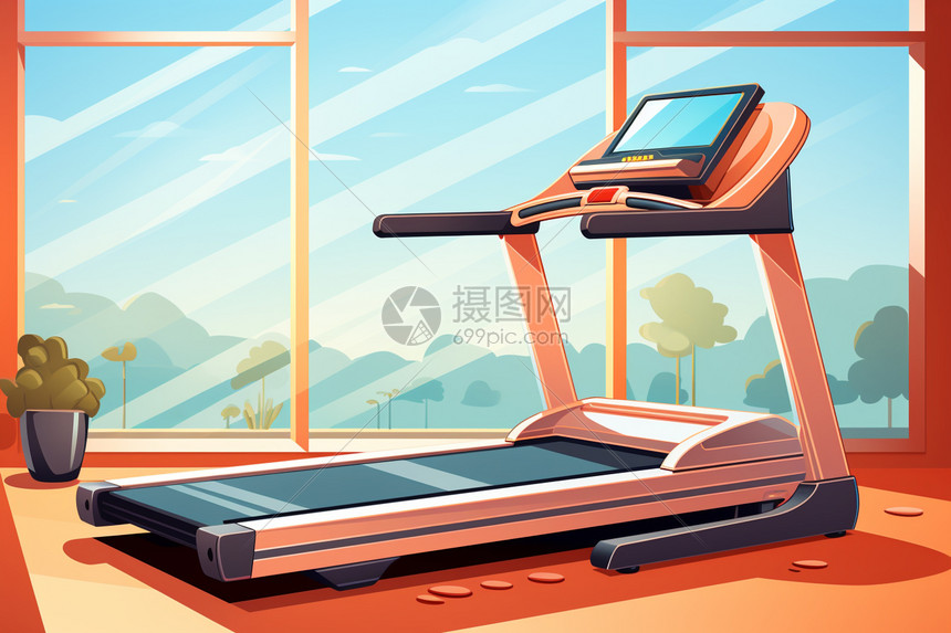 健身房中的跑步机插画图片