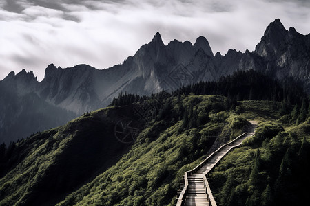 夏季山间森林的美丽景观图片