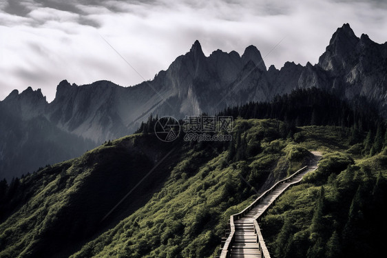 夏季山间森林的美丽景观图片