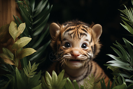丛林中的可爱小老虎图片