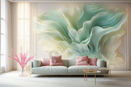 客厅的飘逸壁画背景图片