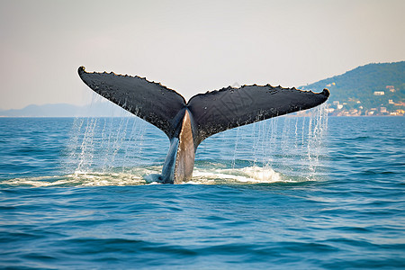 海洋里的鲸豚摆动尾巴图片