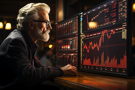 商人专注地盯着屏幕上的股票走势图片