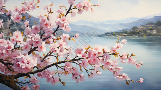 湖边的桃花图片