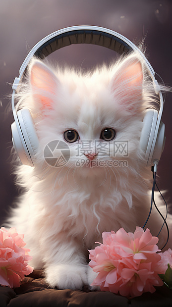戴耳机的小猫图片
