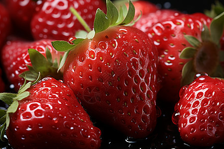 新鲜草莓上的水滴图片