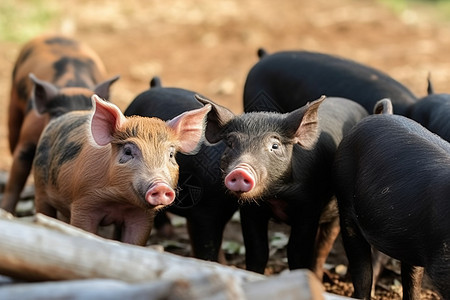 一群小猪在泥地上图片