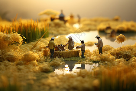 稻田中的微型人物艺术照片图片