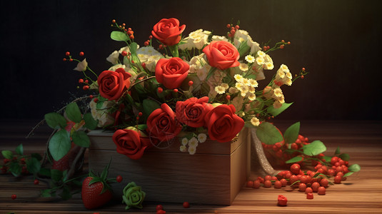 花盒里的红色玫瑰图片