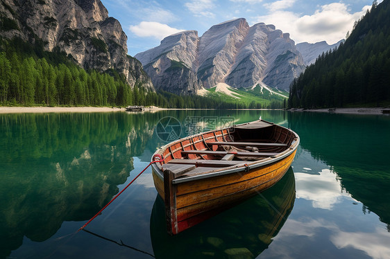 湖上的木船图片