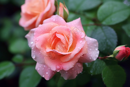 雨中的玫瑰花图片