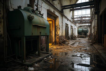 工厂废墟废弃厂房里的机器背景
