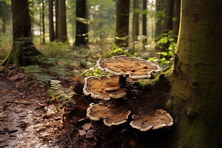 树林里有一群蘑菇图片