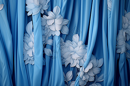 蓝色花蝶纹帘图片