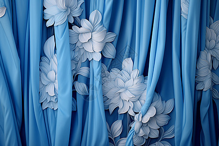蓝色花蝶纹帘图片