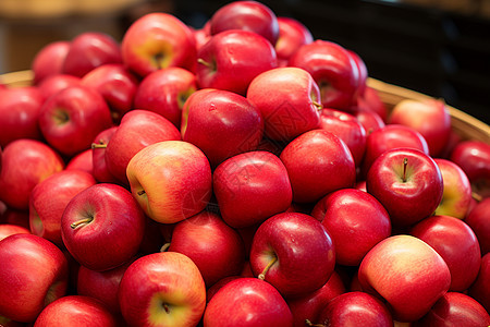 果篮里摆满了新鲜的红苹果背景图片