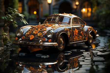 汽车装饰品美丽的古董车模型插画