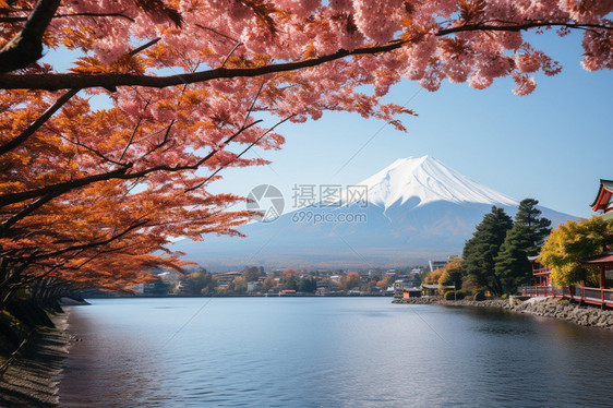 樱花树下的富士山图片