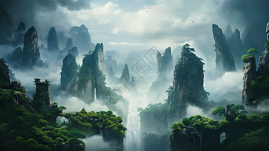 震撼的奇石群峰景色插画图片下载-正版图片600502059-摄图网
