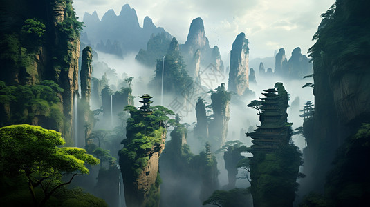 震撼的奇石群峰景色插画图片下载-正版图片600502059-摄图网