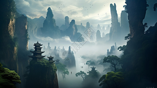 震撼的奇石群峰景色插画图片下载-正版图片600502059-摄图网