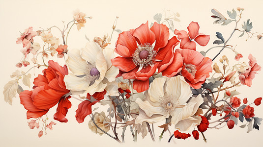 美丽的中国画的花朵图片