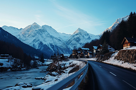 冬日白雪山间公路图片