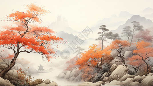 秋季水墨画图片