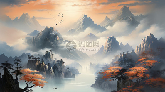 中国山峰绘画图片