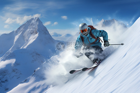 雪山的滑雪者图片