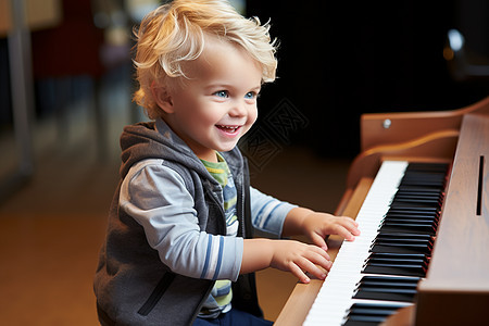 小男孩弹钢琴背景图片