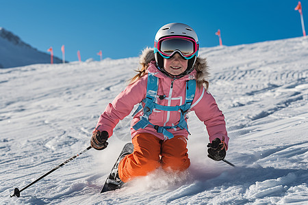 小女孩在滑雪图片