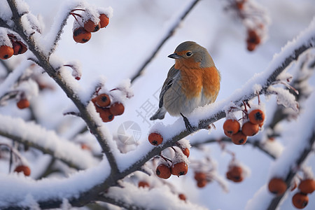 雪景和小鸟图片