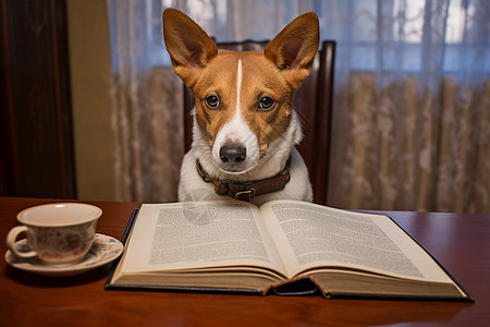 看书的狗图片