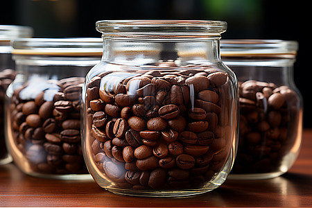 咖啡豆与玻璃瓶图片