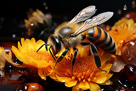花瓣上的蜜蜂背景图片