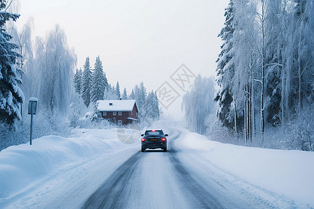 雪中小路汽车安全检测高清图片