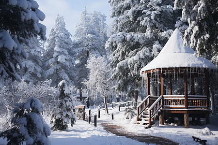 冬日乡村公园的雪景小径图片