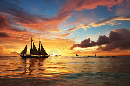 晚天空夕阳橙海背景