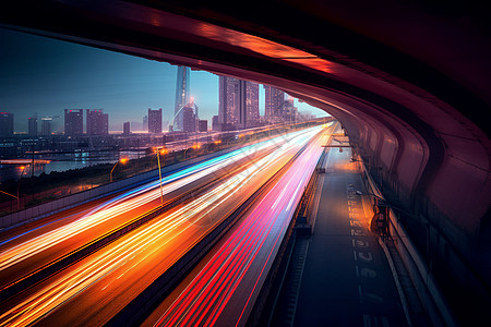 车水马龙的都市隧道图片