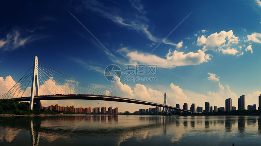 蓝天白云和城市景色图片