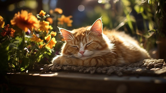 晒太阳的猫图片