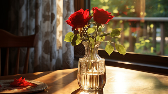 窗台上的玫瑰花图片