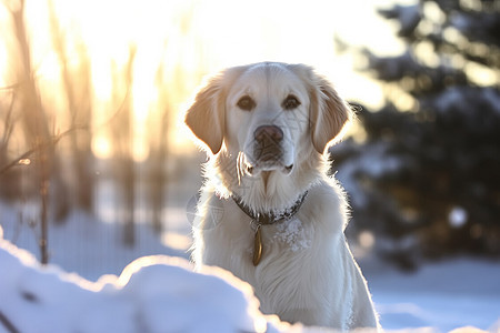 雪地中的金毛犬图片